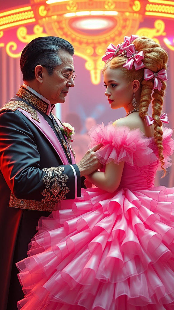 Elderly King Buttons Pink Princess's Wedding Gown