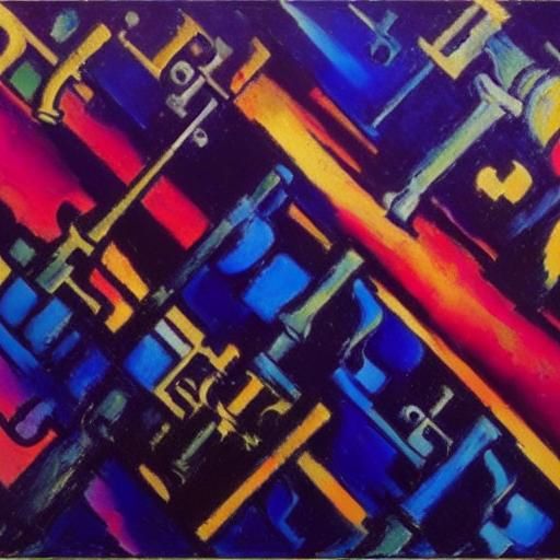 Futurist Brass Valves Impasto Painting
