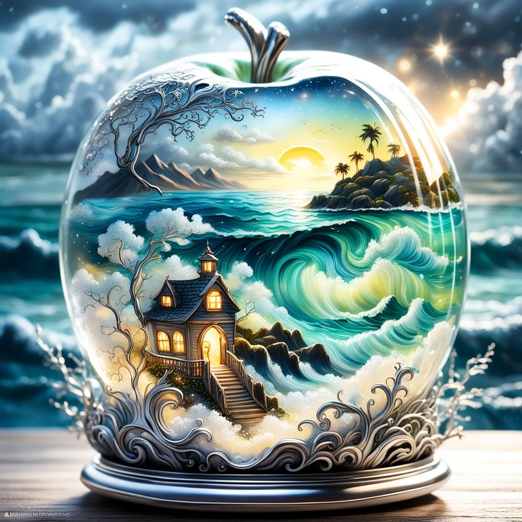 Stormy Seascape in Glass Apple: Ethereal Fantasy Art