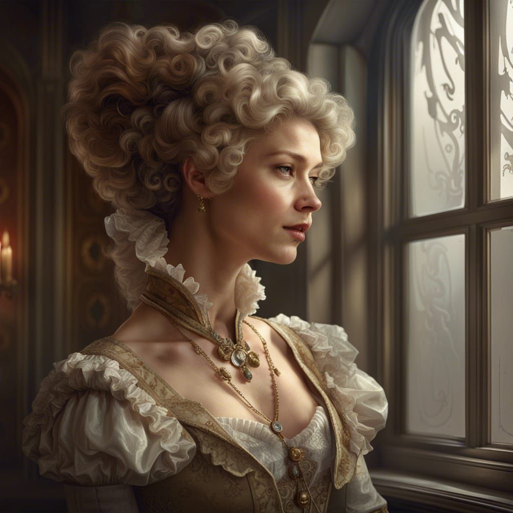 Victorian Woman in Rococo Interior, Detailed Portrait