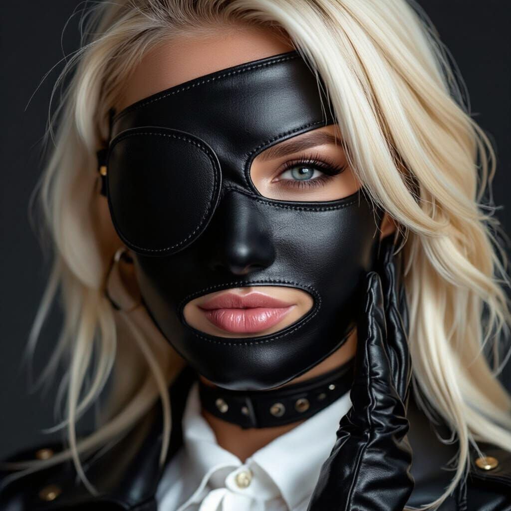 Blond Woman Portrait with Leather Eyepatch and Jacket