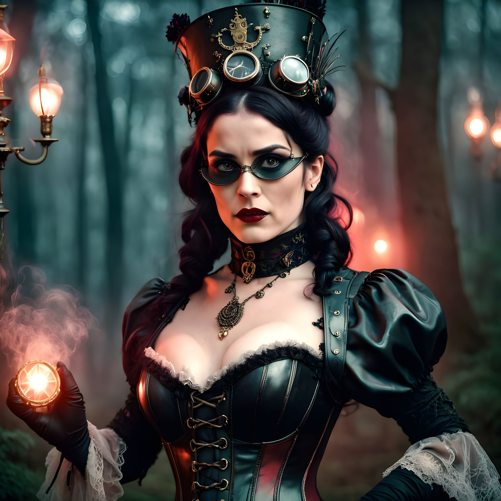 Goth Steampunk Queen Victoria at a Woodsy Club