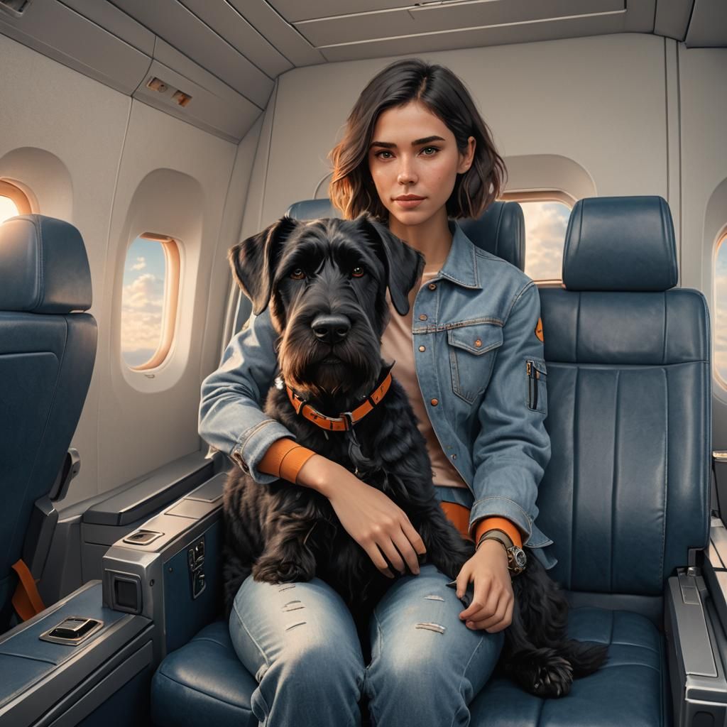 Girl and Giant Dog on Airplane in Digital Portrait