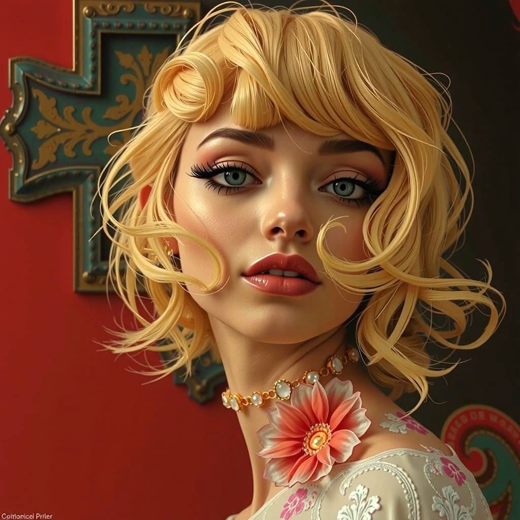 Elegant Woman Amidst Psychedelic Patterns in Hyperrealistic ...