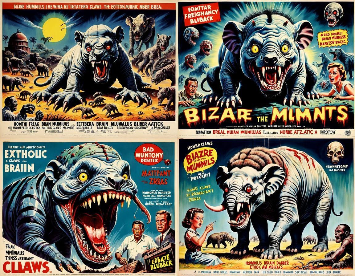 Bizarre Mutant Horror Movie Poster in 1950s Style