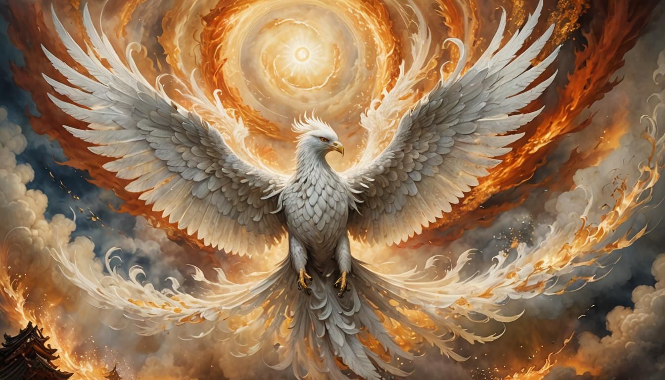 White Phoenix Soaring in Alan Lee Style