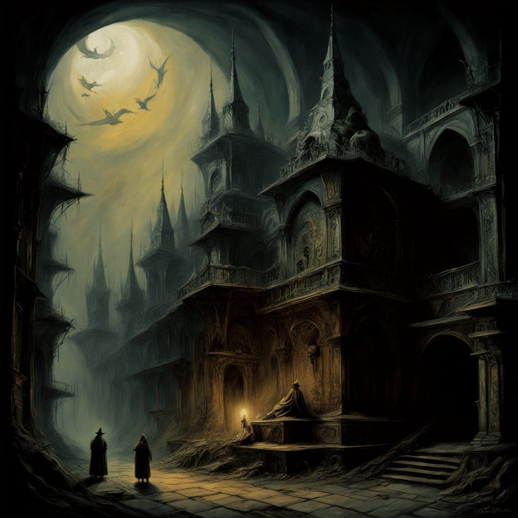 Mysterious Wizard's Lair in a Dimly Lit Chamber