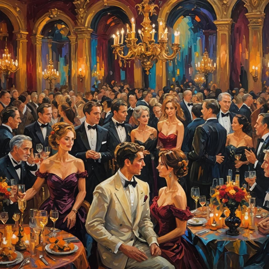 Lavish Halloween Ball in Neo-Impressionist Style