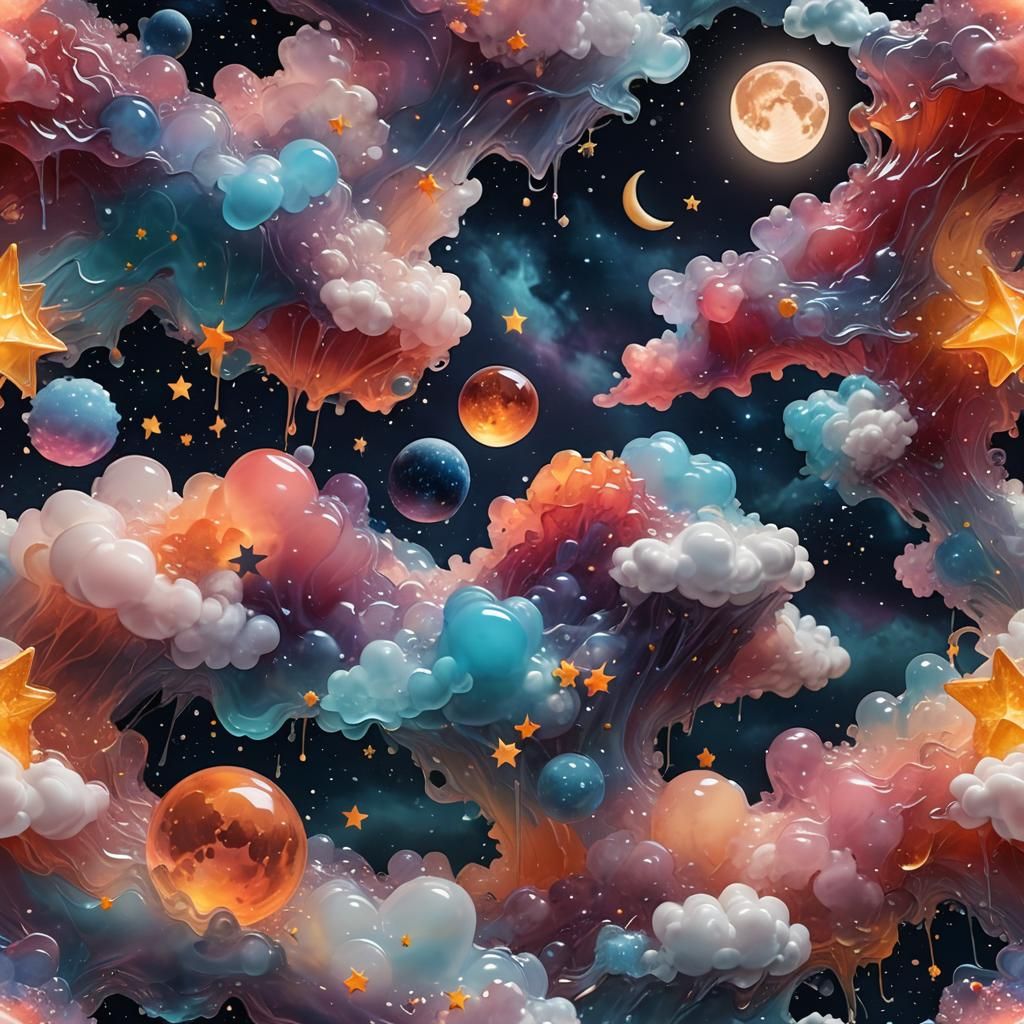 Jelly Night Sky: Hyperrealistic Splash Art