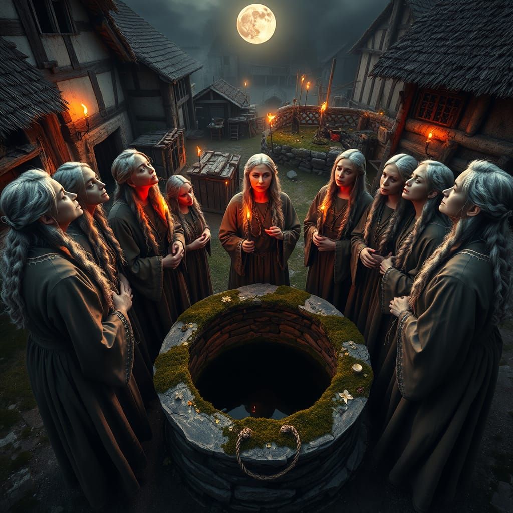 Mystical Pagan Priestesses in Medieval Village