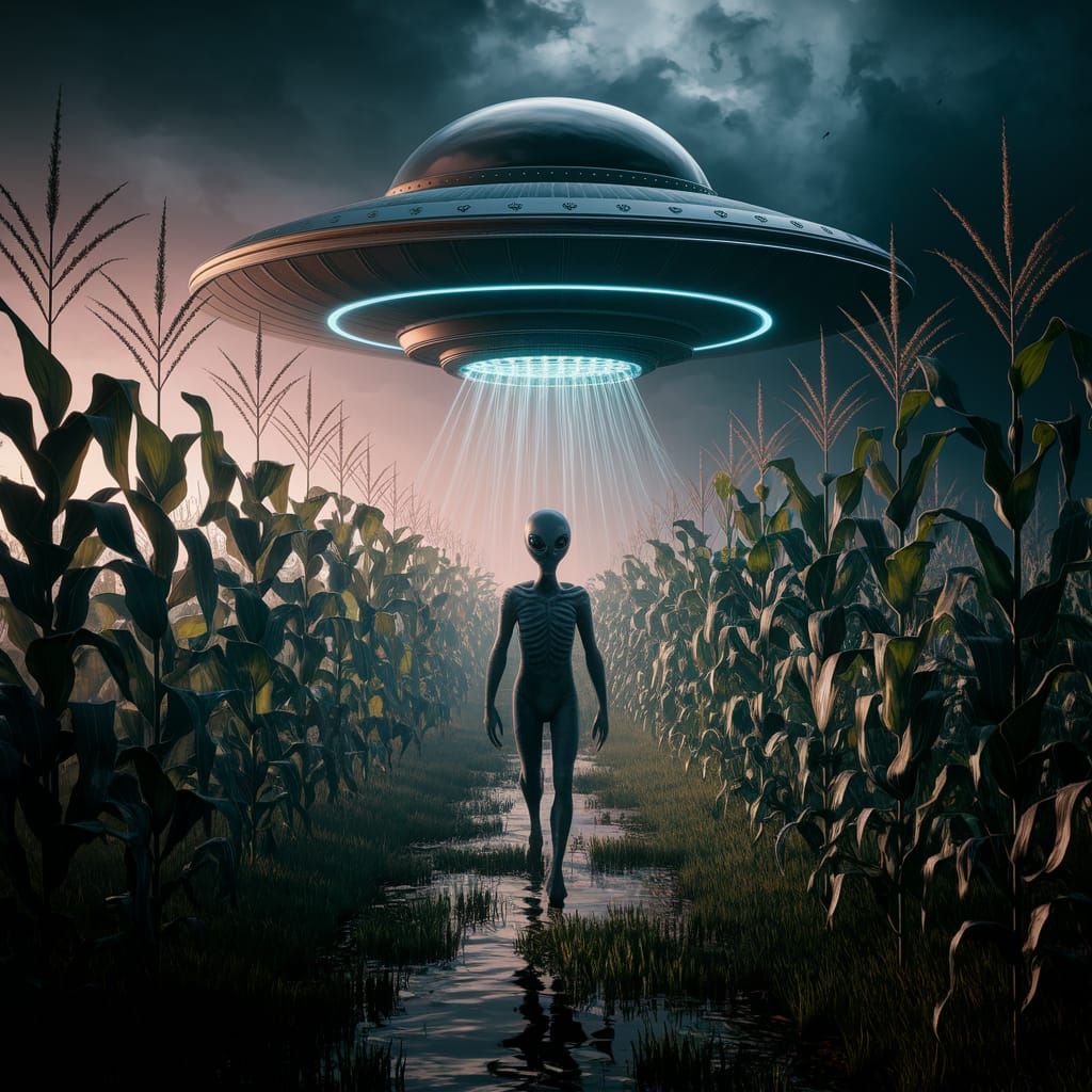 A Cosmic Stranger Approaches a Rural Farmhouse in the Stormy...