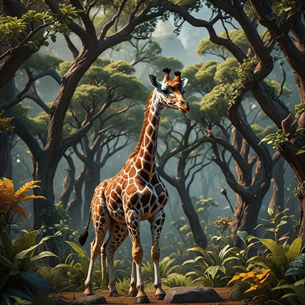 Fantastical Baby Giraffe Concept Art in Deep Color