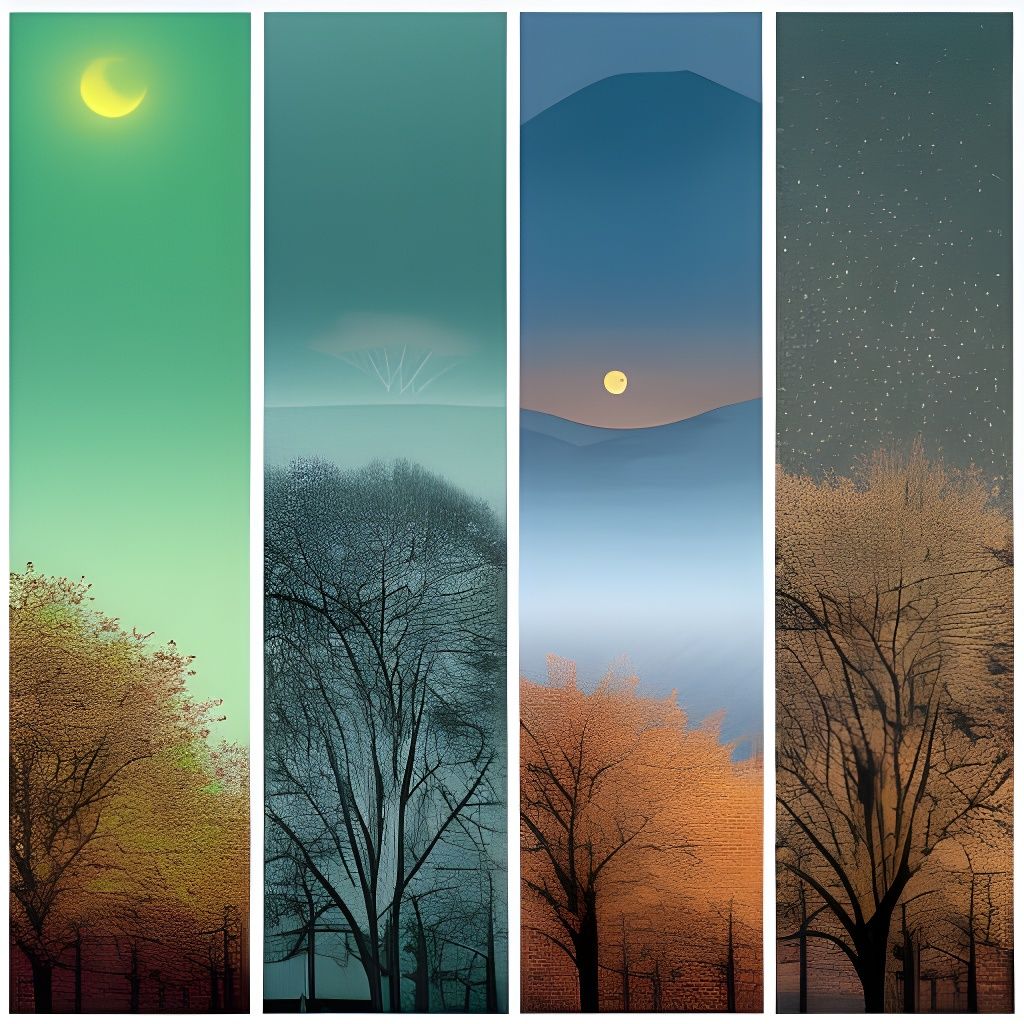 Surreal Four Seasons Desert Tree Under Starry Sky