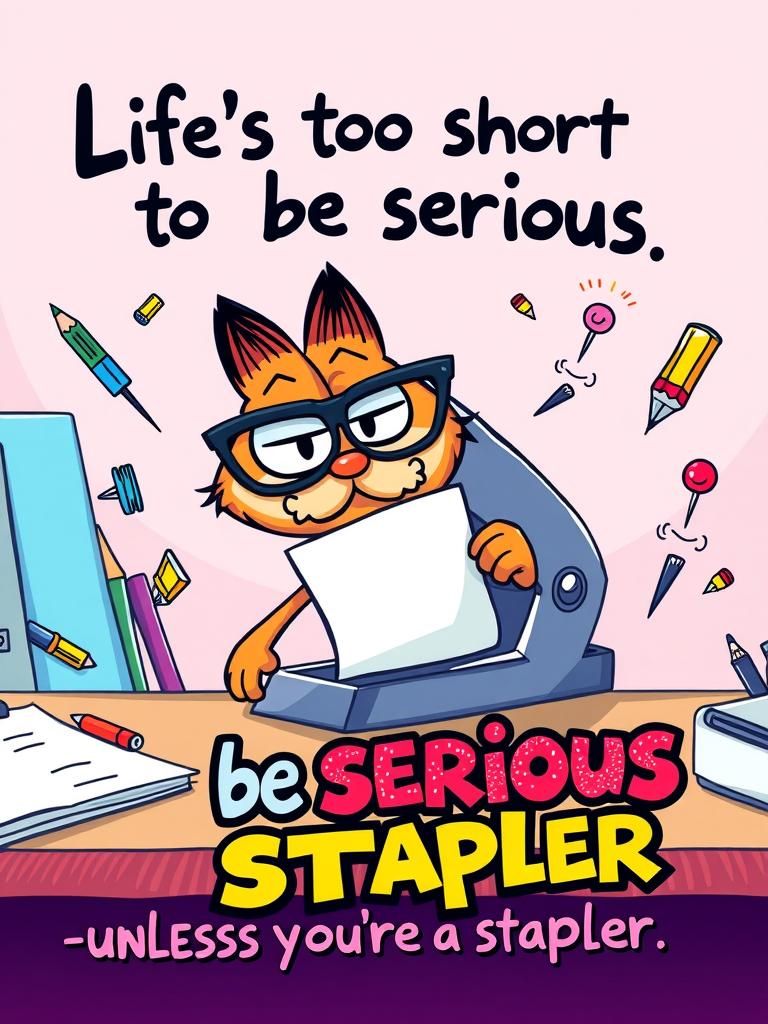 Funny Office Scene with Serious Stapler Cartoon