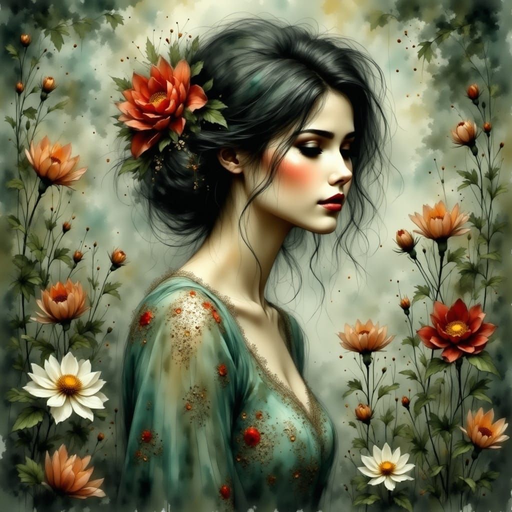 Art Nouveau Woman in Ethereal Garden