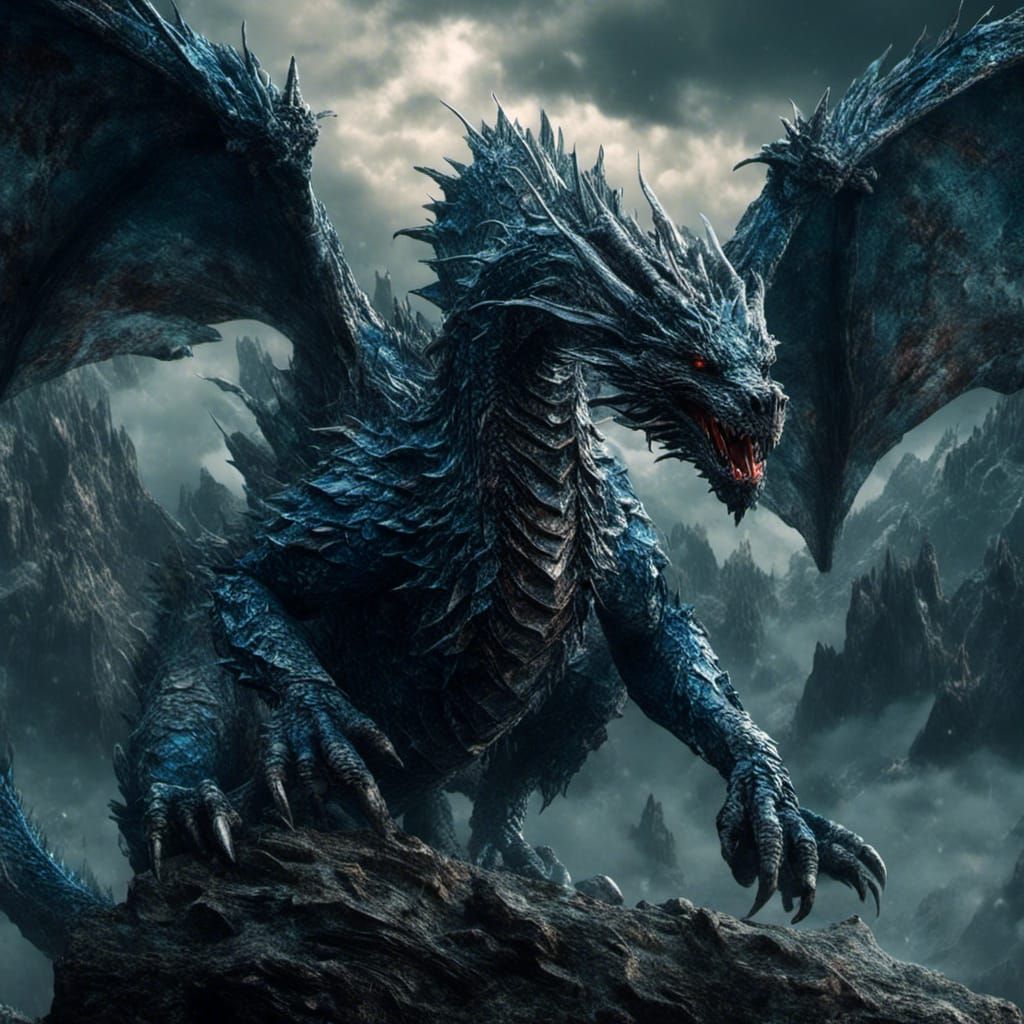 Majestic Blue Dragon in Dark Fantasy Style