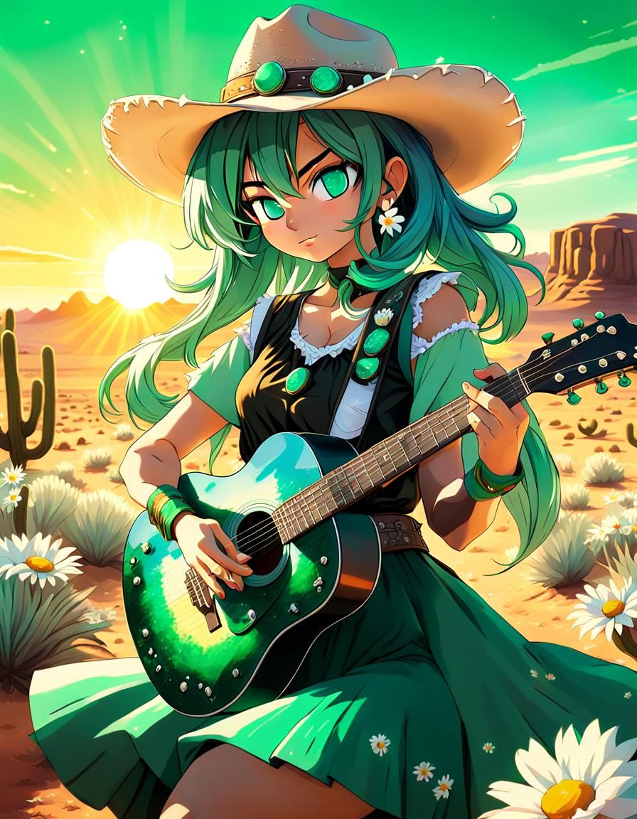 Anime Cowgirl Guitarist in Dragon Ball Style