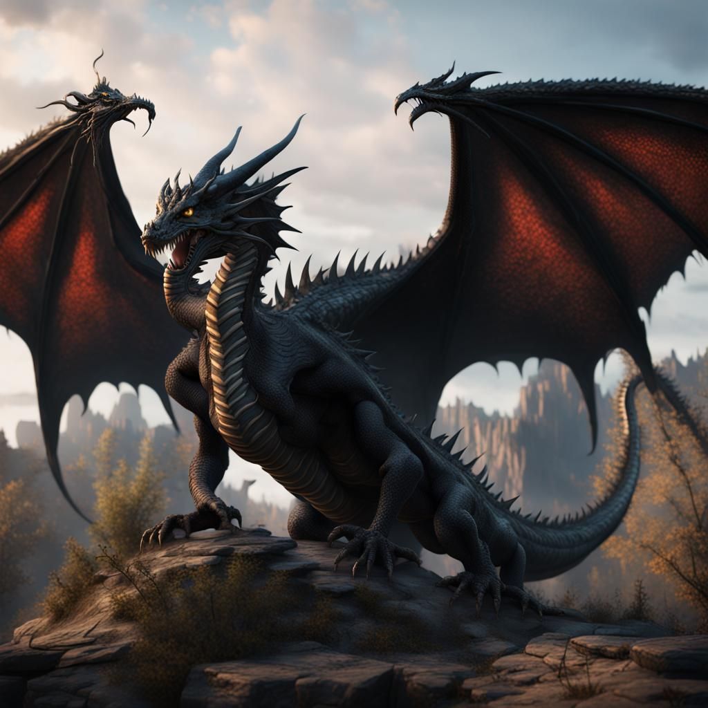 Black Wingless Dragon about to Strike: Fantasy Concept Art