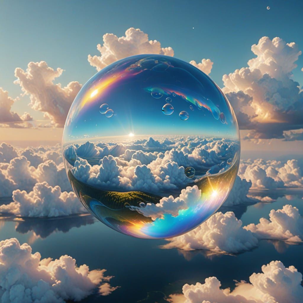 Earth as Iridescent Soap Bubble in Summer Sky