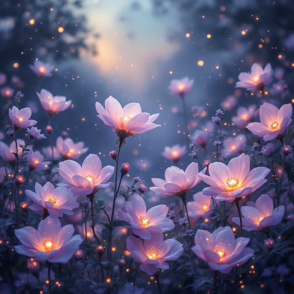 Dreamlike Garden at Twilight in Impressionist Style