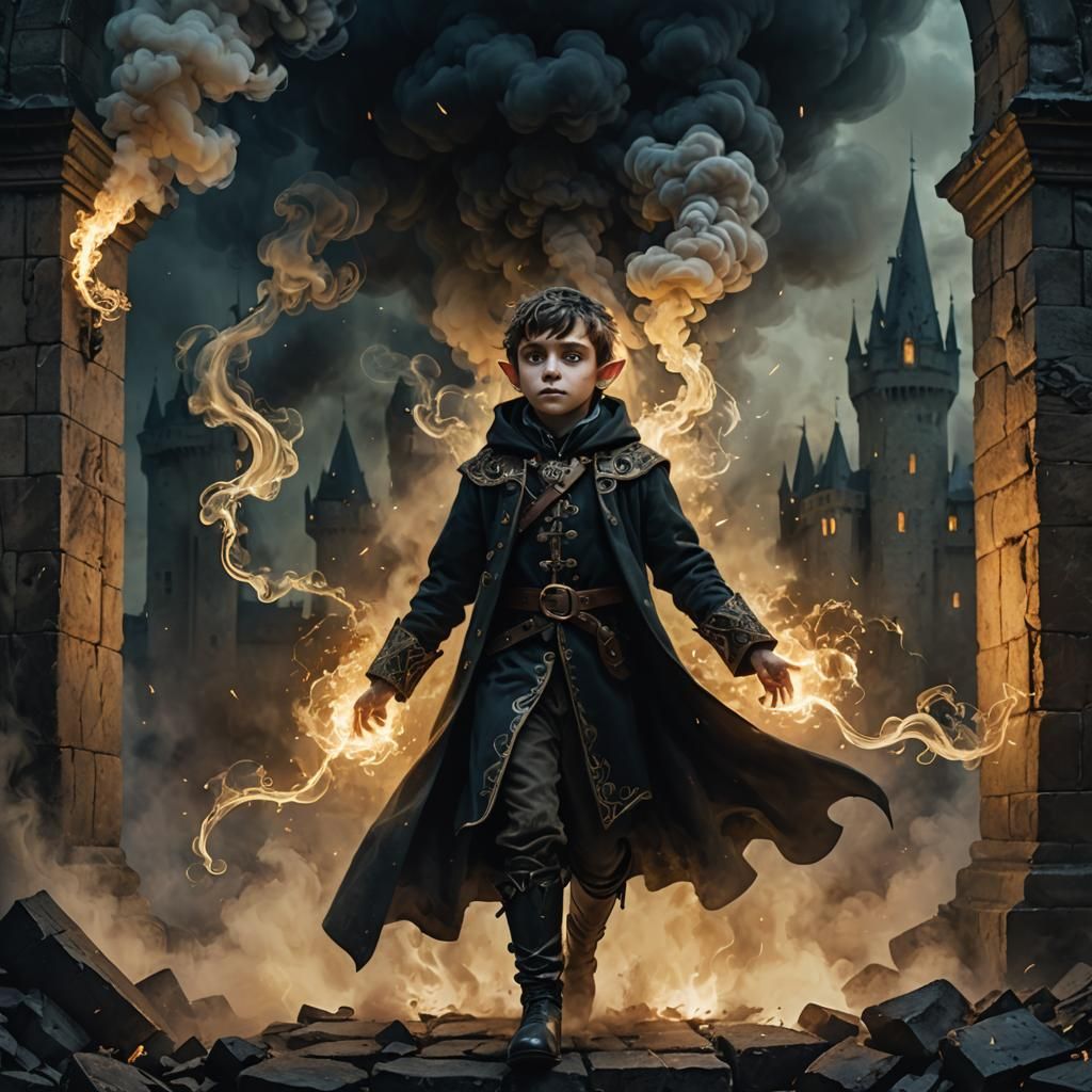 Elf Child in Castle, Dark Fantasy Illustration