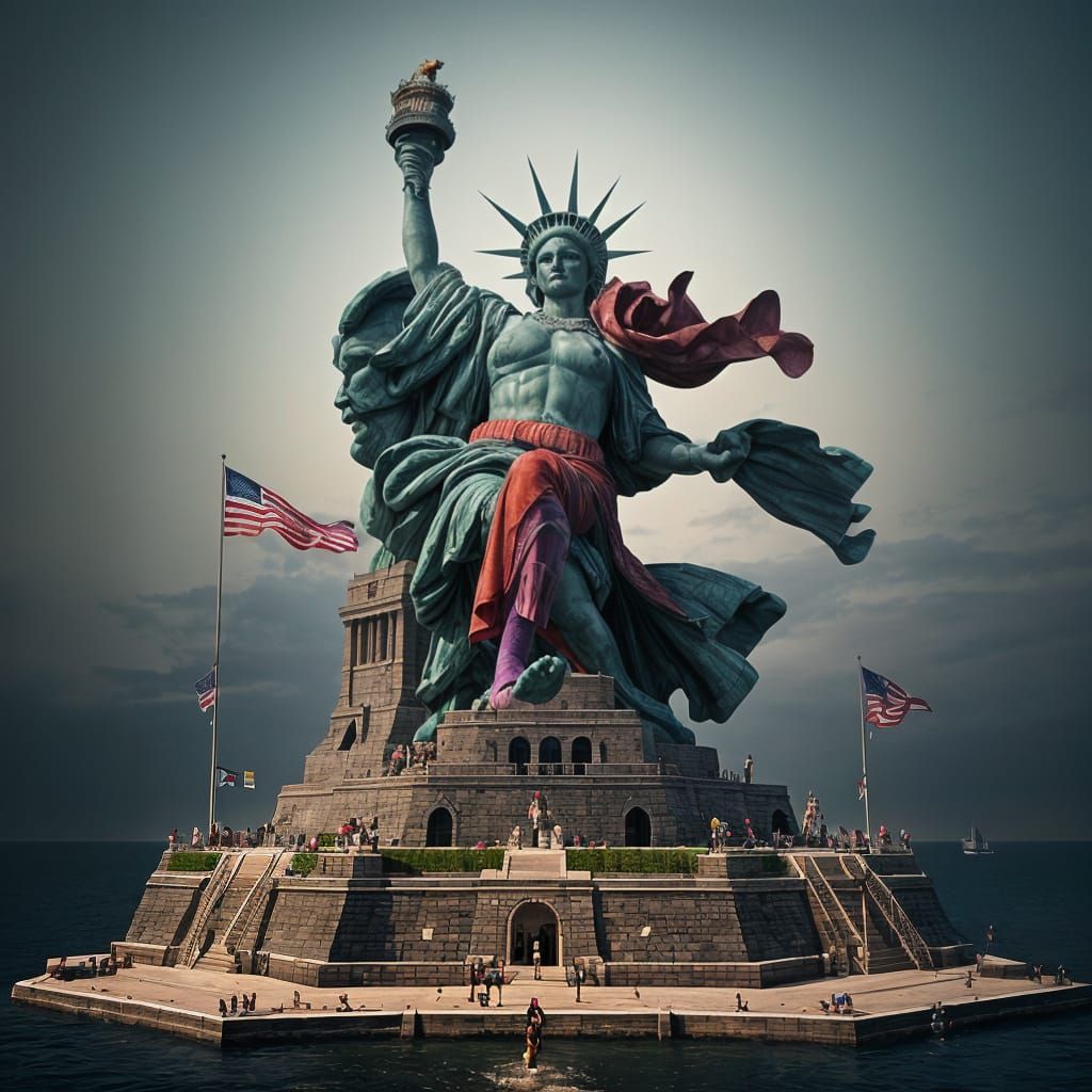 Clown Boxing Liberty: Detailed Matte Painting