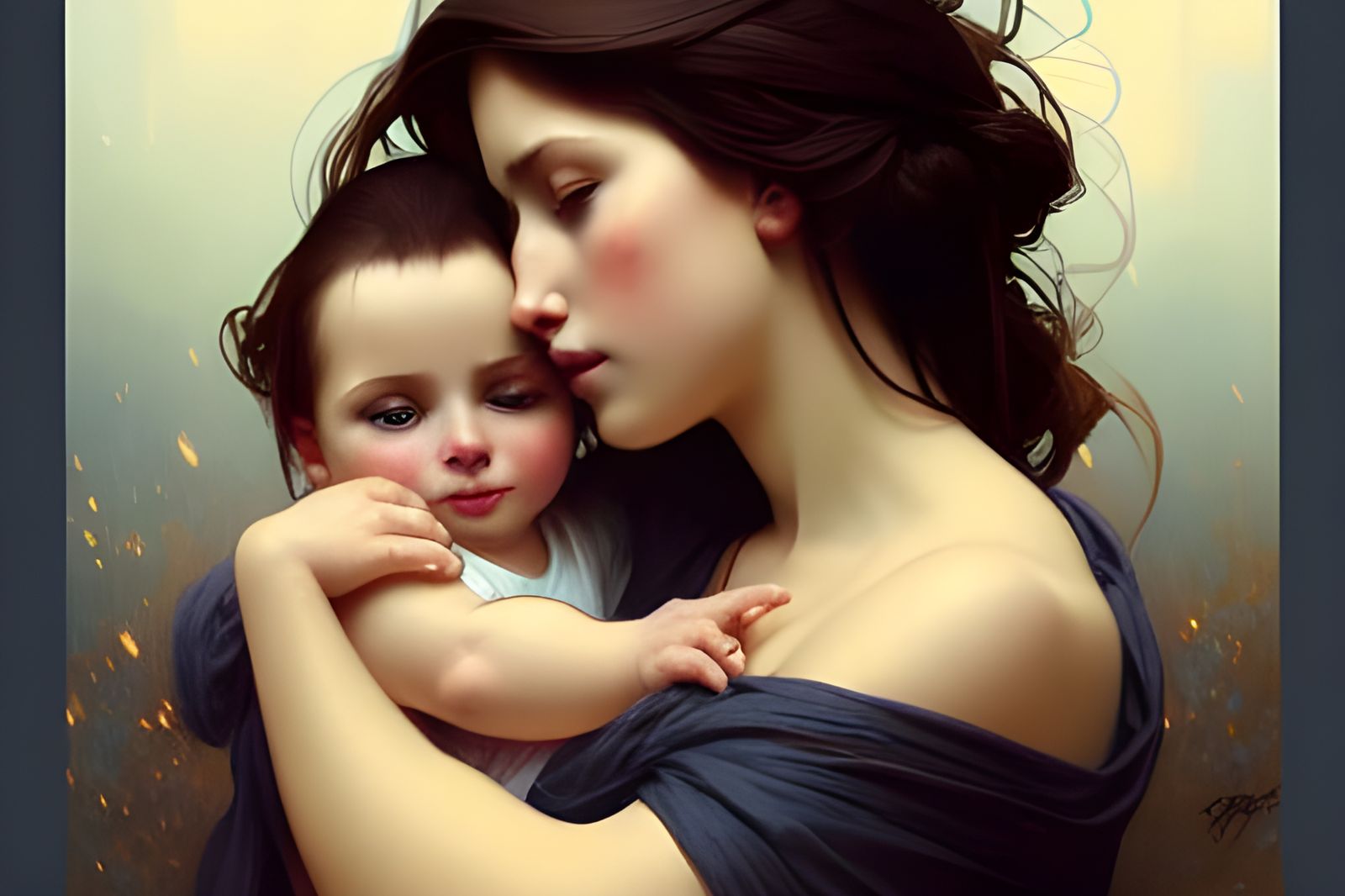 Brunette Mother and Baby Portrait in Artgerm Style