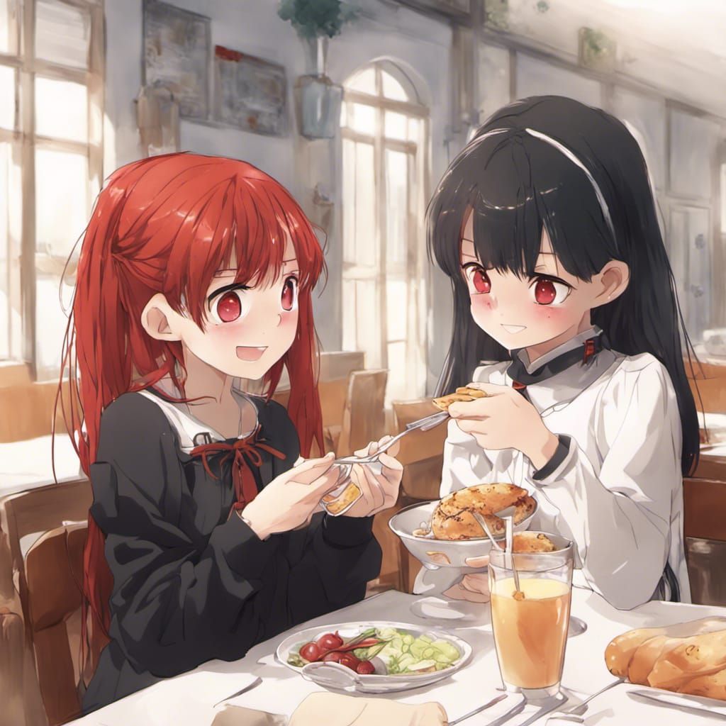 Anime Girls Sharing Lunch at School Table