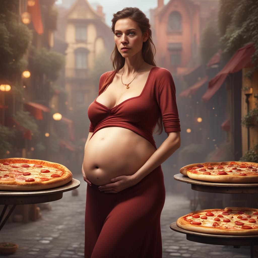 Pregnant Woman with Pizza Topping Clothes, Digital Art