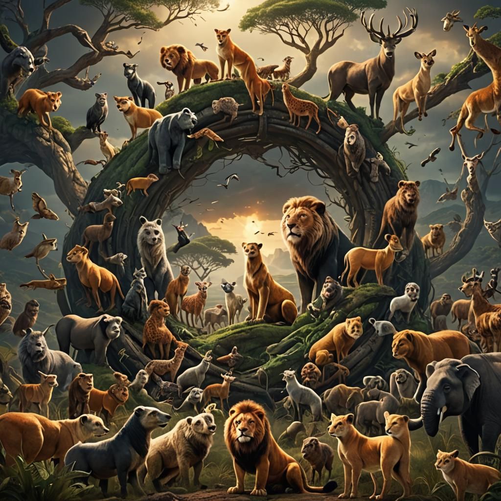 Epic Cinematic Wildlife Scene in Maximalist Digital Style