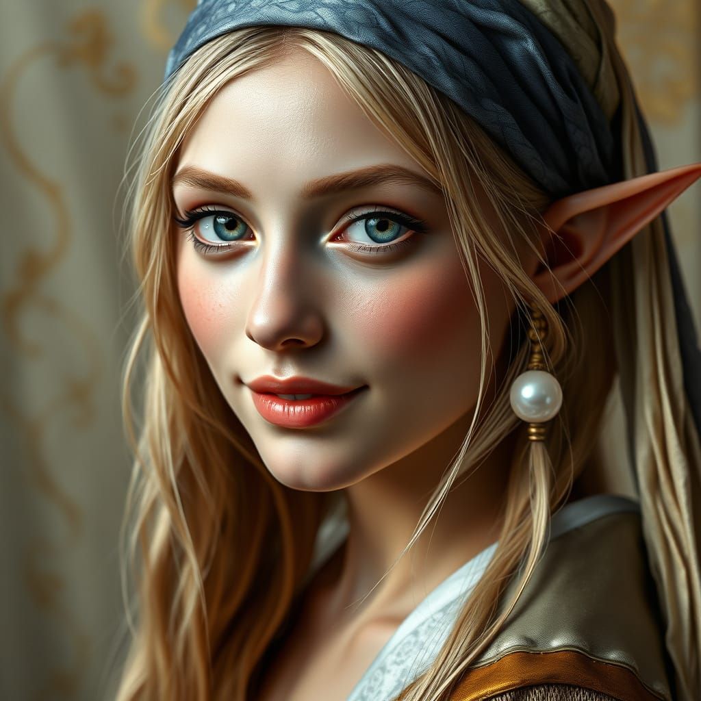 Enigmatic Elf Maiden with Pearl Earring in Soft Focus