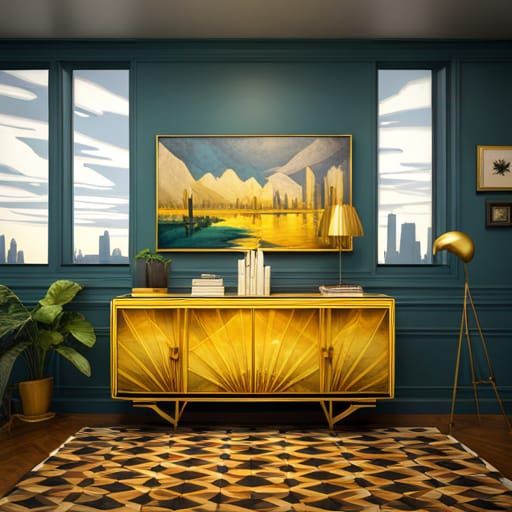 Art Deco Yellow and Chrome Art on Furniture