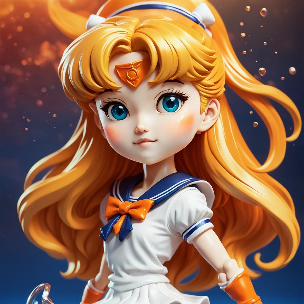 Hyperrealistic Chibi Sailor Venus Bobblehead Splash Art