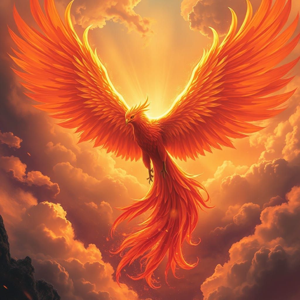 Majestic Phoenix in Fiery Rebirth Scene