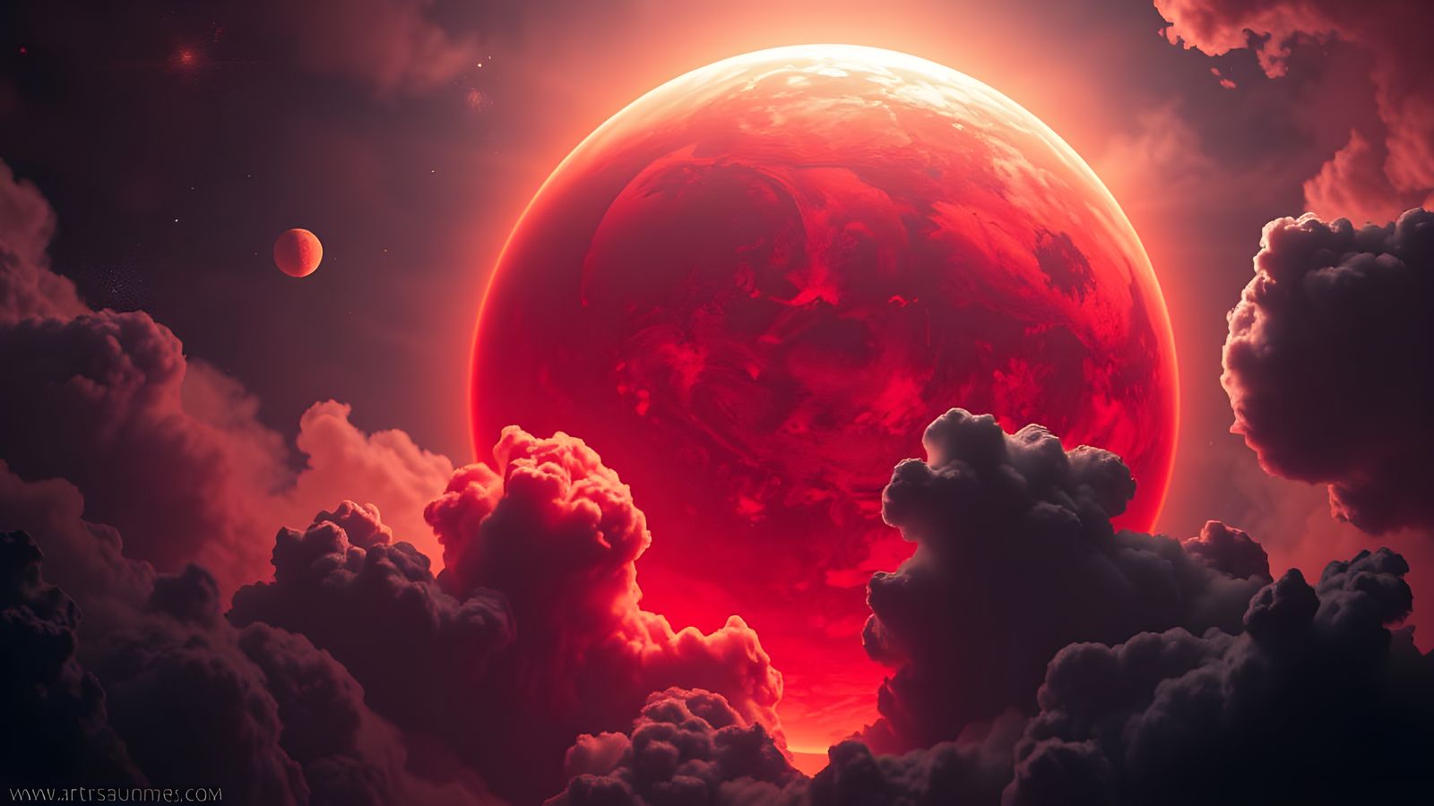 Red Planet Emerges from Cosmic Nebula in Dark, Hyper-Realist...