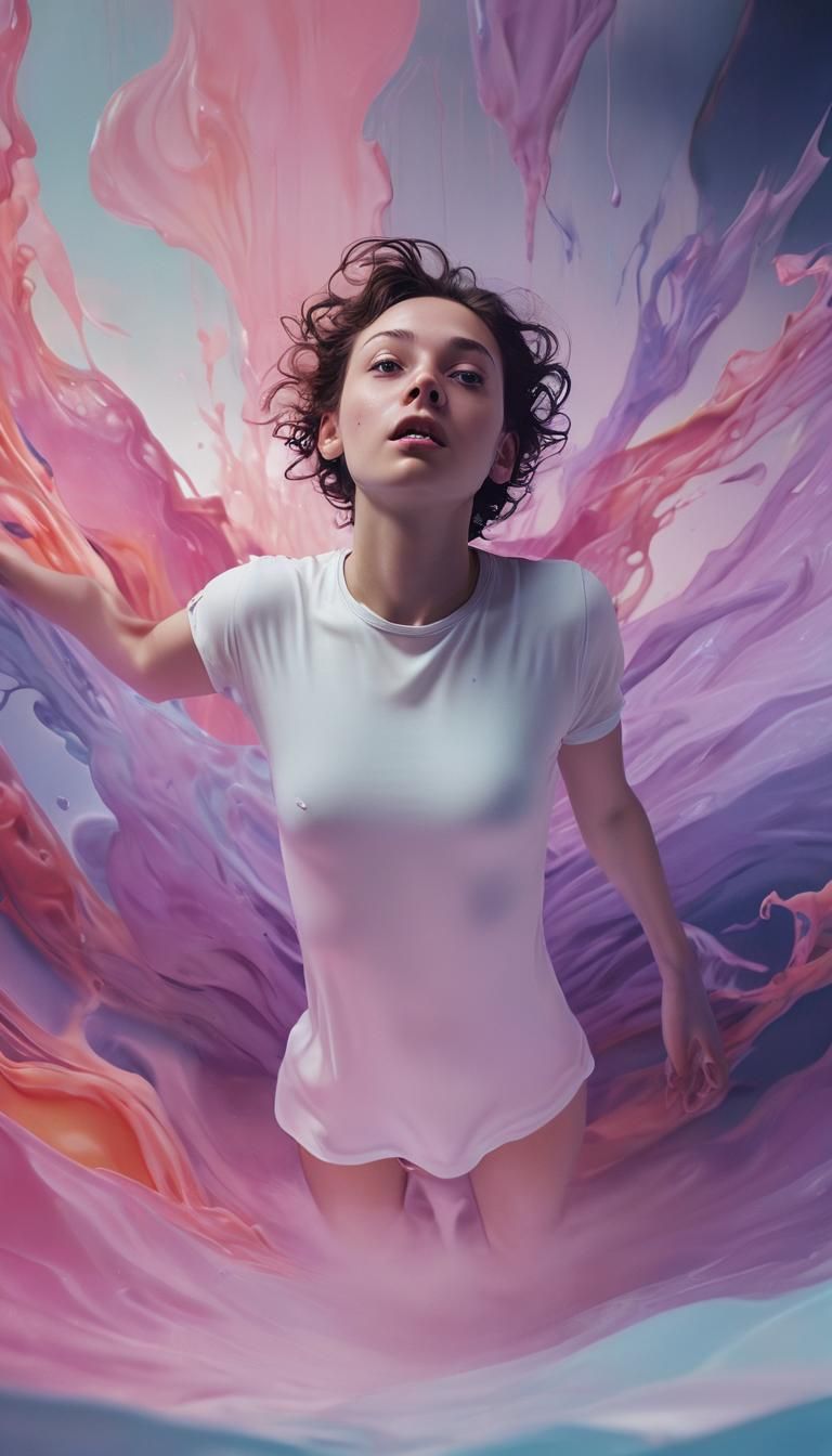 Surreal Person Floats in Dreamlike White Space