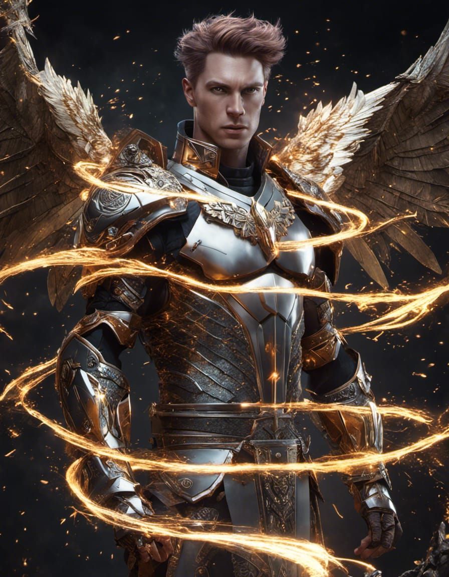 Ginger Warrior with Mechanical Wings in Detailed Digital Art