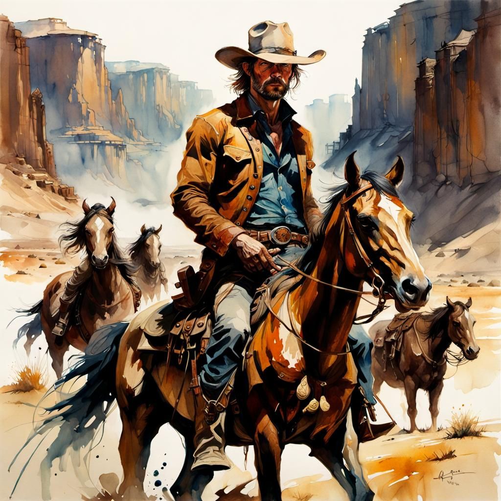 Wild West Cowboy in Stylized Watercolor