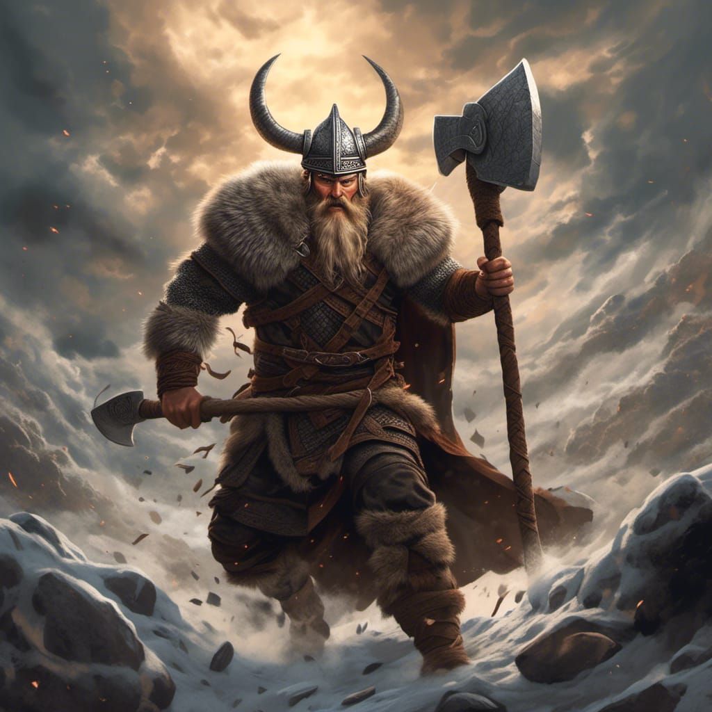Fearsome Viking Warrior Charges with Axe