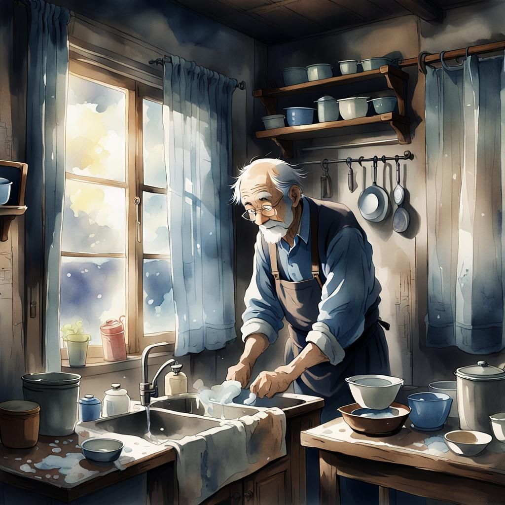 Nostalgic Watercolor Scene of Humble Abode Life