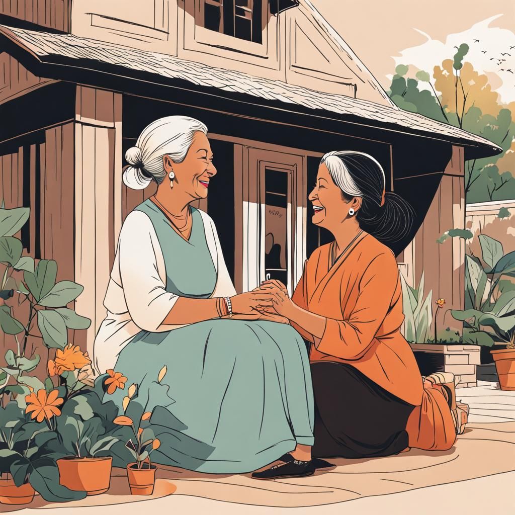 Happy Artline Illustration of Two Women