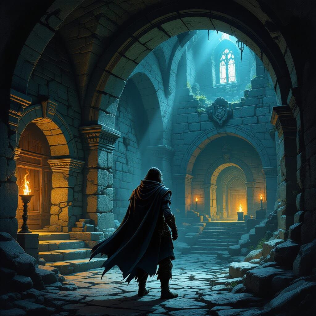 Heroic Adventurer in Ancient Dungeon