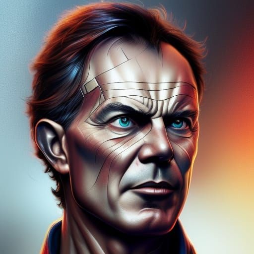 Superhero Tony Blair Portrait in Art Nouveau Style