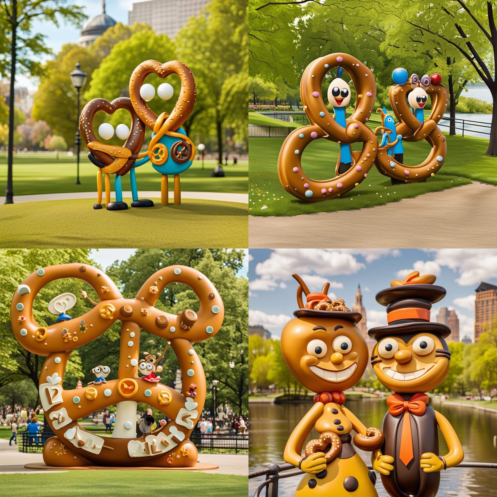 Cartoon Pretzel Couple in City Park