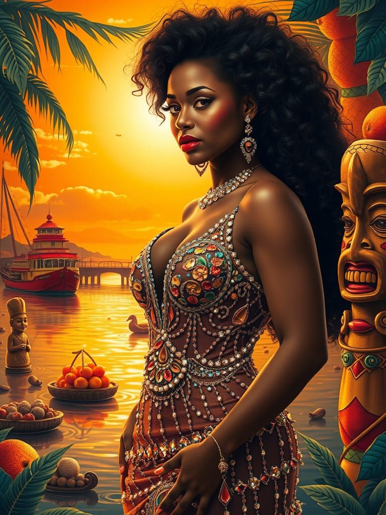 Goddess in Art Deco Gown, Harlem Renaissance Style