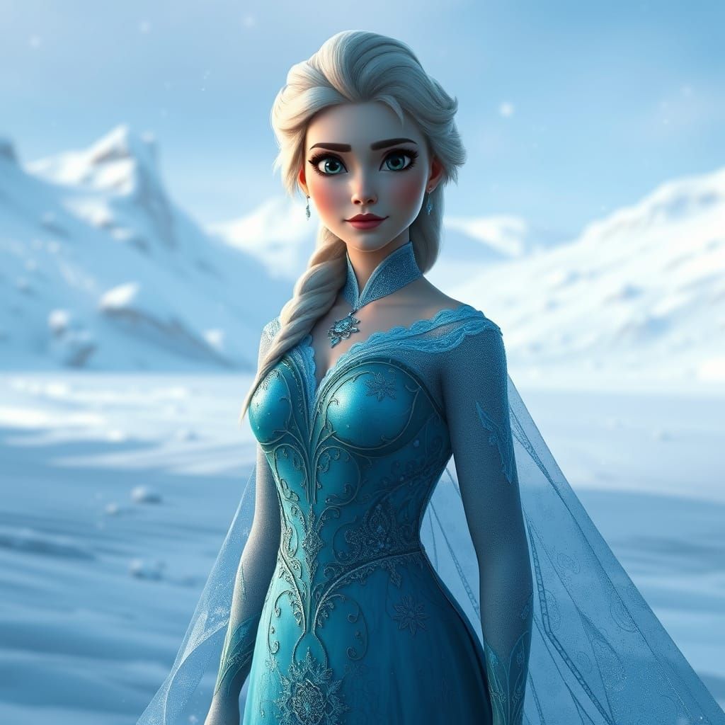 Elsa in Snowy Arendelle: Photorealistic Digital Art