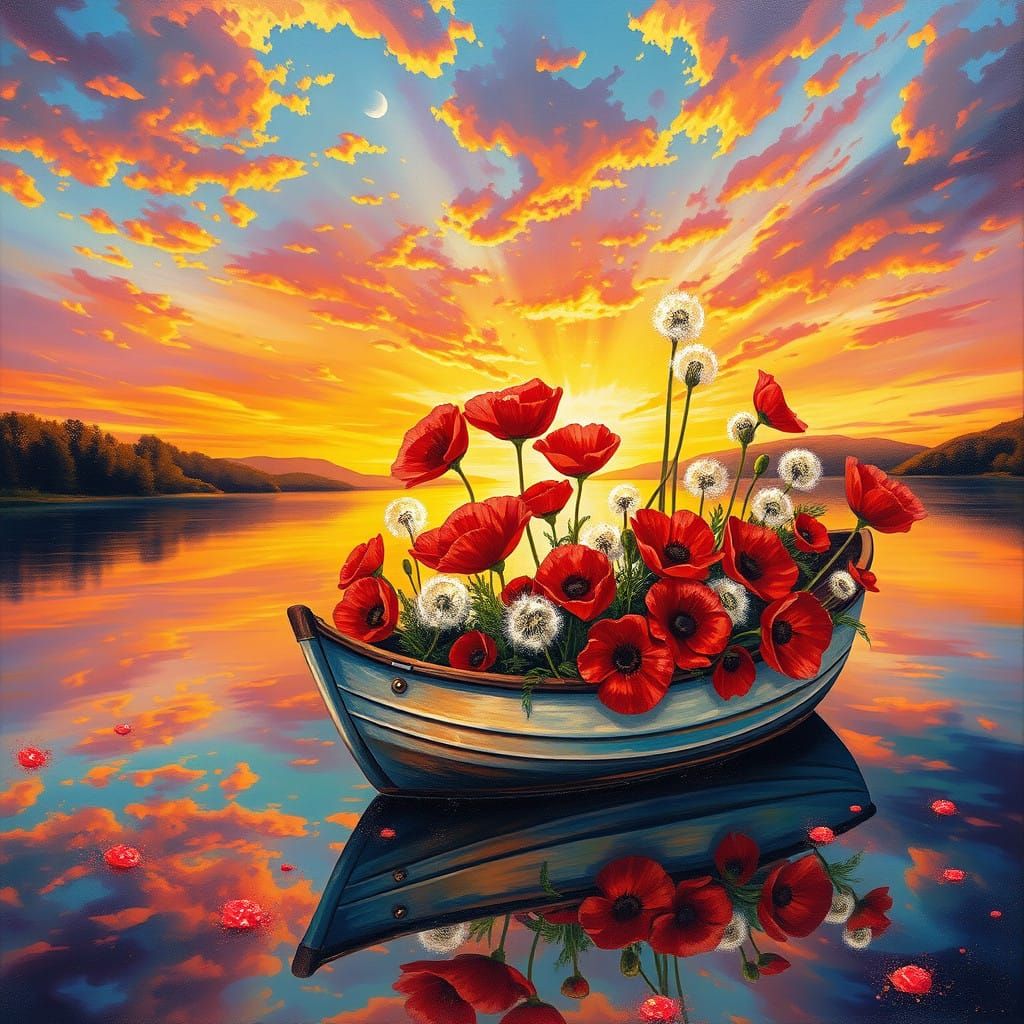 Dreamlike Lake in Vibrant, Iridescent Colors