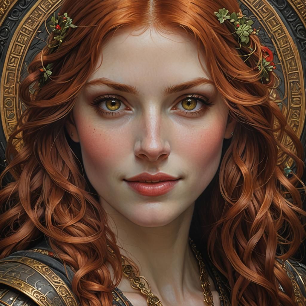 Red-Haired Beauty Portrait in Art Nouveau Style