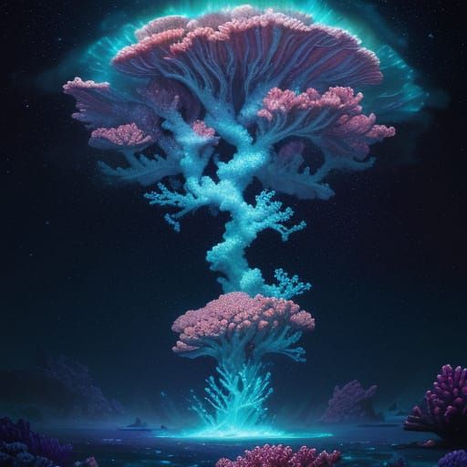 Cosmic Coral Reef Nebula with Constellation Fish