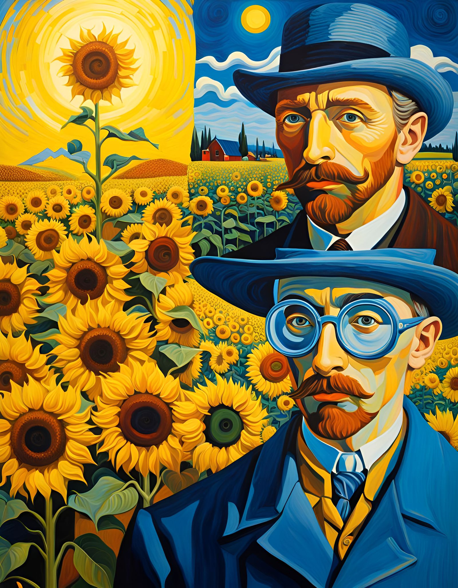 Surreal Sunflower People in Impressionist Style